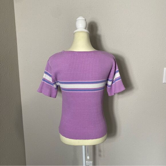 Great Northwest Clothing Company Y2K Ribbed Purple Striped Sweater Tee Size M - Picture 11 of 15